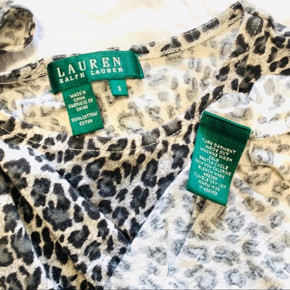 Ralph Lauren grey gray long sleeve leopard cheetah print tee t-shirt top Small - Picture 3 of 6